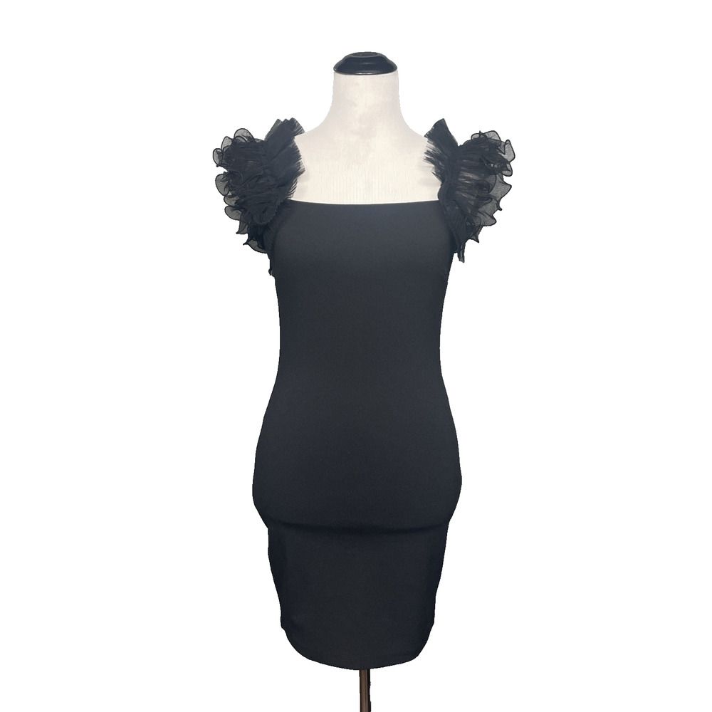 NWT Thirty/Thirty Womens Small Black Ruffled Sleeveless Mini Party Dress Bodycon